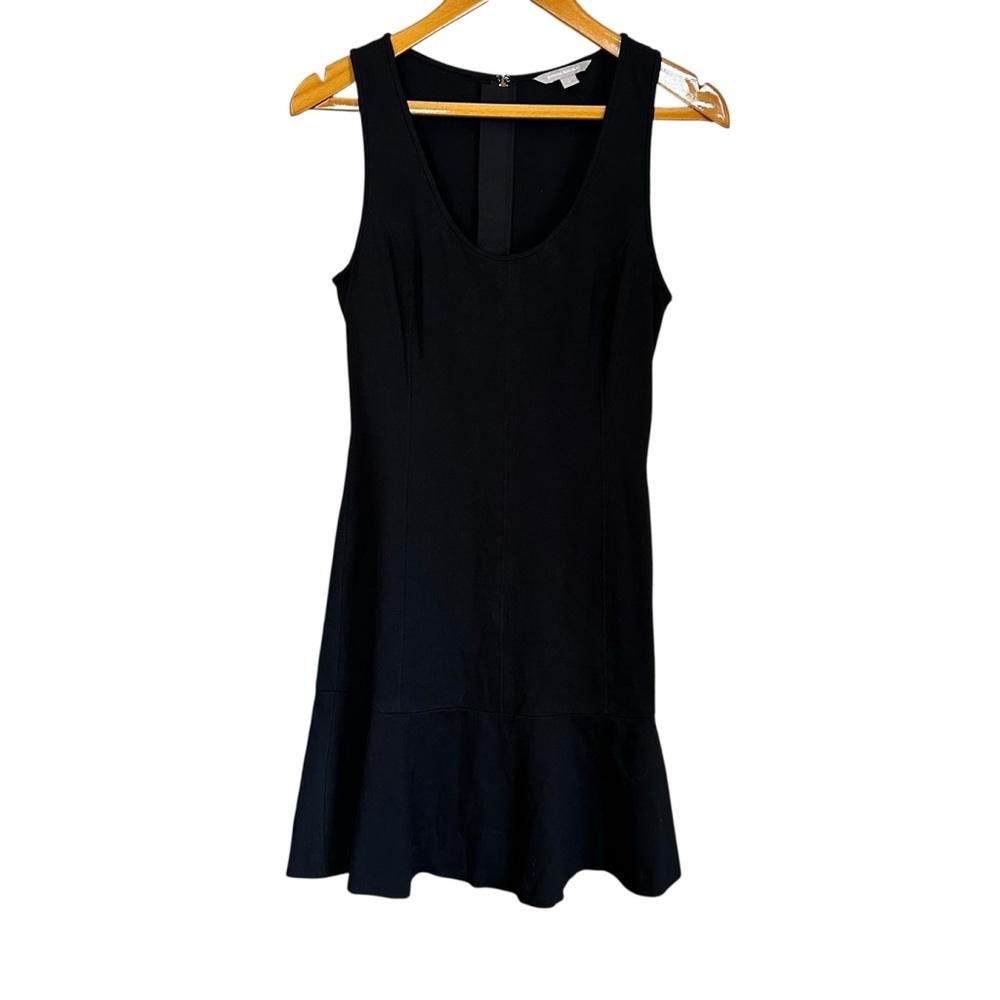 Banana Republic Ponte Knit Scoop Neck Flounce Hem Black Tank Midi Dress Sz 8